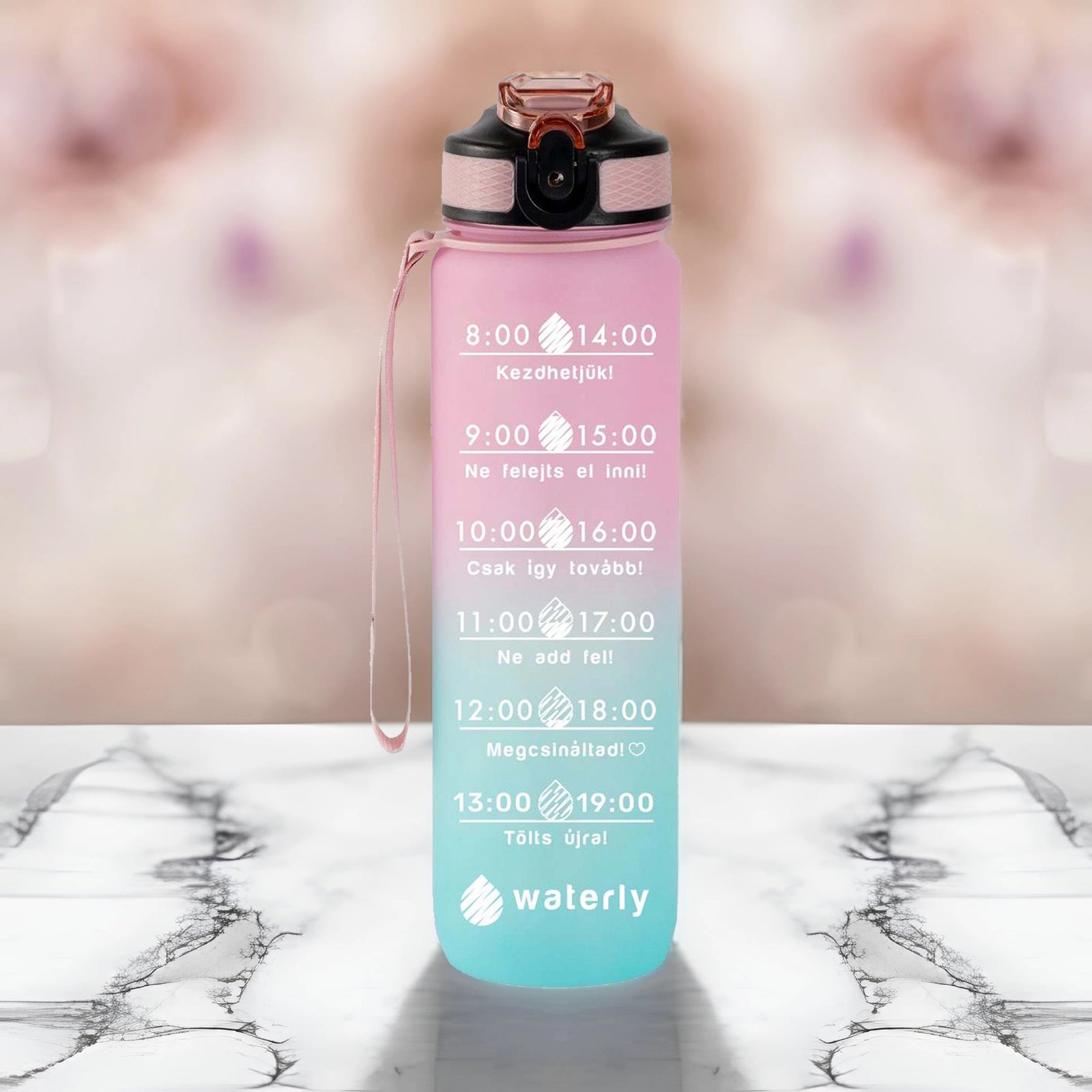 Waterly pink-menta motivációs kulacs